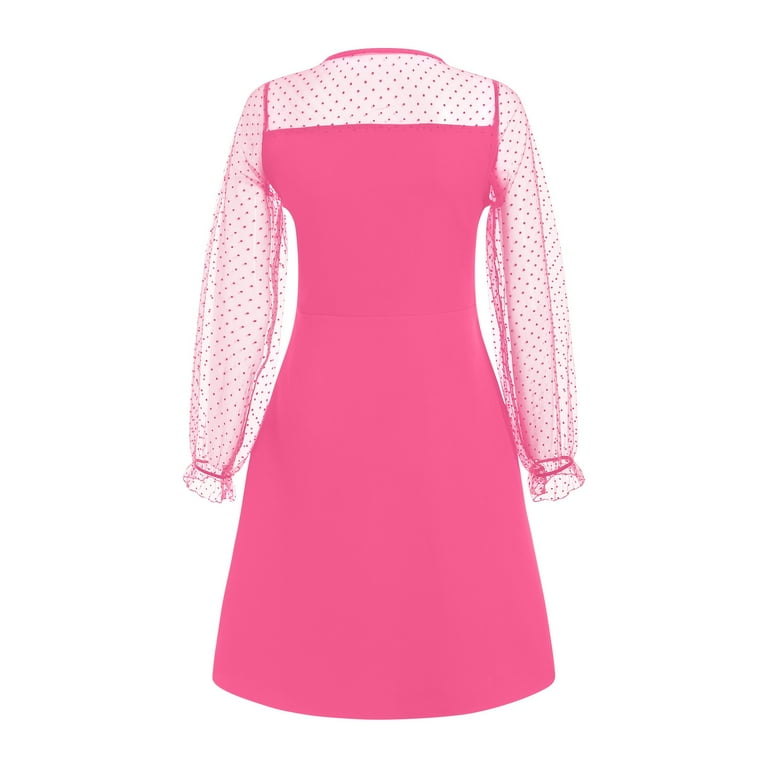 GXWEA Valentines Dress For Girls 10-12 Size 10 Girls Clothes Girl's  Contrast Mesh Puff Long Sleeve High Waist A Line Short Dress Hot Pink 7-9  Years - Walmart.com