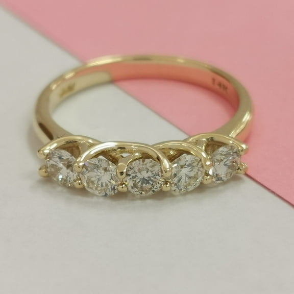 Bluebelljewels 5 Stone Round Cut Cubic Zirconia 14K Yellow Gold Finish Wedding Band