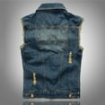 thumbnail image 4 of Wyobmus Denim Vest for Men Casual Loose Fit Sleeveless Trucker Jacket Vintage Casual Ripped Summer Jean Vest D-Dark Blue, 4 of 9