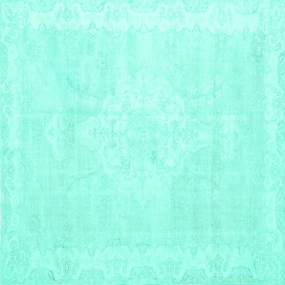 Ahgly Company Machine Washable Indoor Square Persian Turquoise Blue Traditional Area Rugs, 3' Square