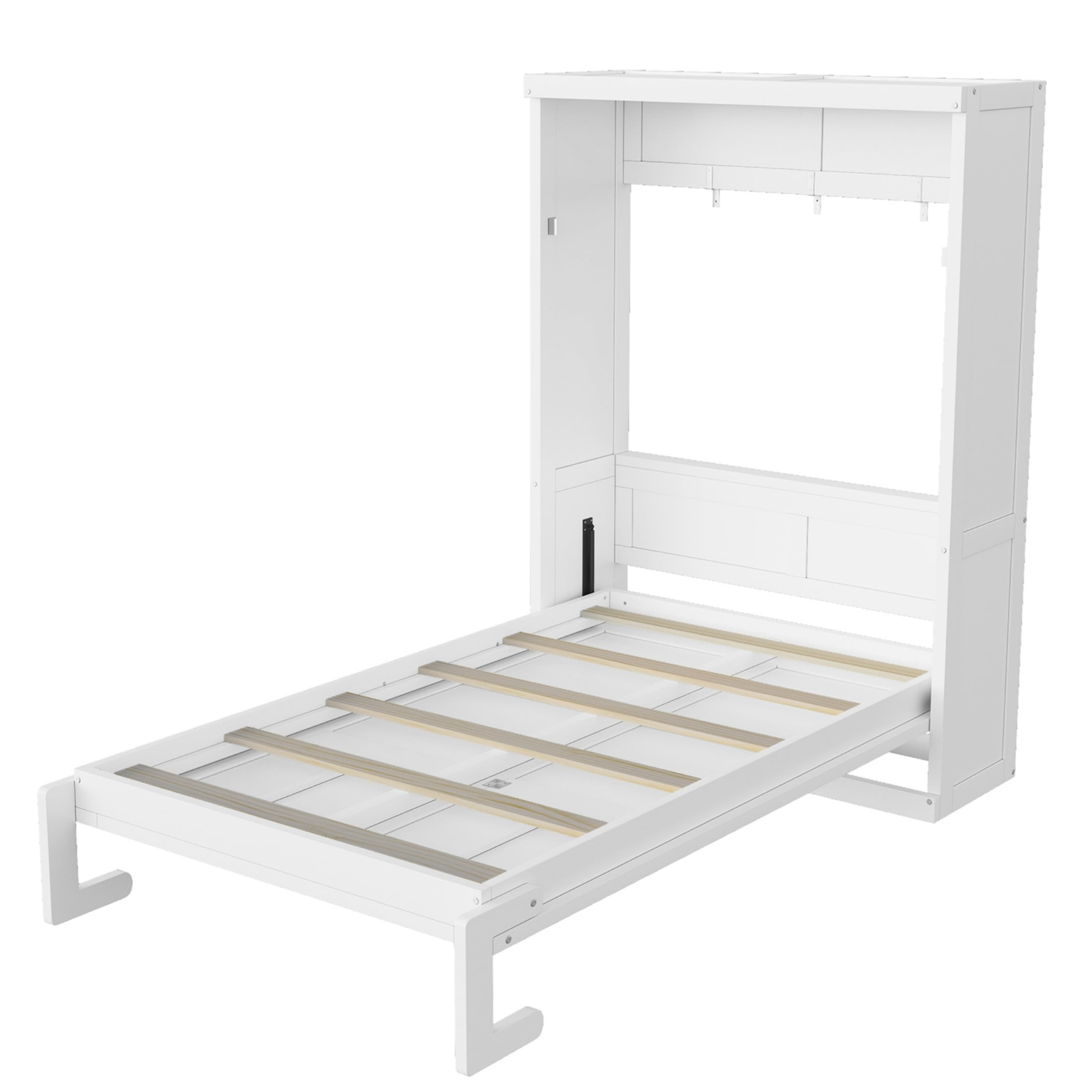 Noble House Bravella Twin Size Murphy Bed, Foldable Hidden Wall Bed Cabinet with Slat Support, Space Saving, White