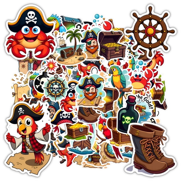 35pcs-50pcs Pirate Stickers Treasure Chest Stickers Adventure Kids Stickers for Suitcase Laptop Guitar