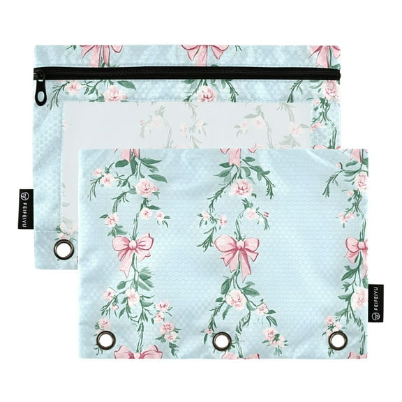 ALAZA 2 Pack Pencil Pouch Flowers Bows Pencil Case for 3 Ring Binder Clear Window Pencil Bag Organizers