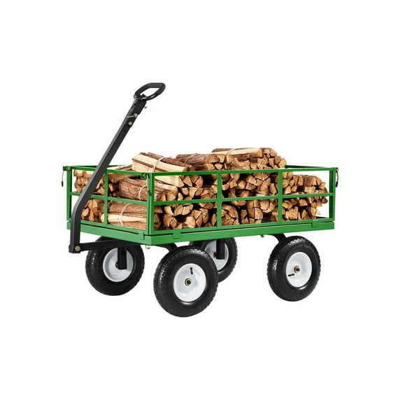 Wqmh 1200 Lbs Steel Garden Cart, Heavy Duty Pullable Garden Wagon Yard Cart, 2 in 1 Outdoor Metal Utility Wagon Yard Trailer with 13" All Terrain Tires, Mesh Removable Sides 180°Rotating Handle