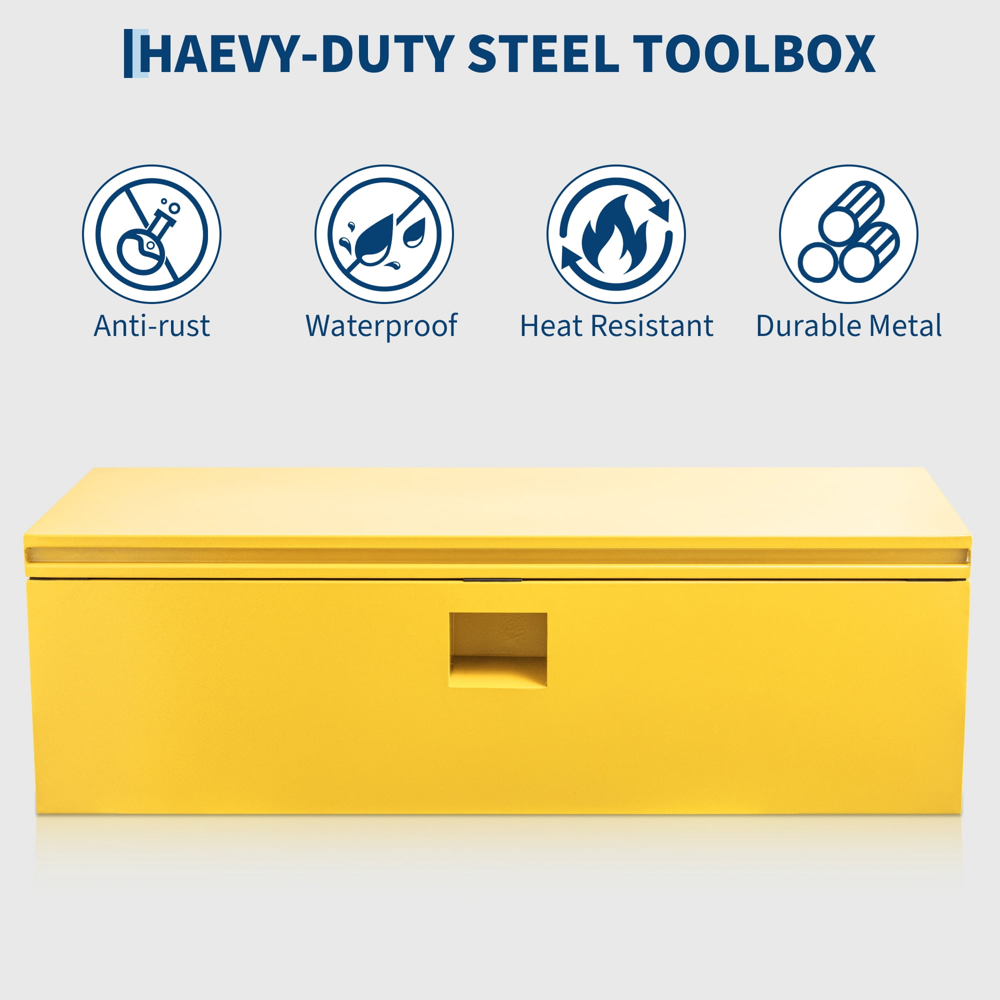 36" x 15" x 15" Yellow Steel Truck Bed Tool Box, Heavy Duty Trailer Tongue & Pickup Storage Chest with Dual Hydraulic Lid Supports, Truck/RV/Trailer Tool Organizer