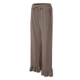 thumbnail image 5 of felwors Women's High-Waisted Wide Leg Pants with Ruffled Hem – Soft Lounge Joggers for Home & Casual Wear, Drawstring Waist & Pockets（Brown， M）, 5 of 8