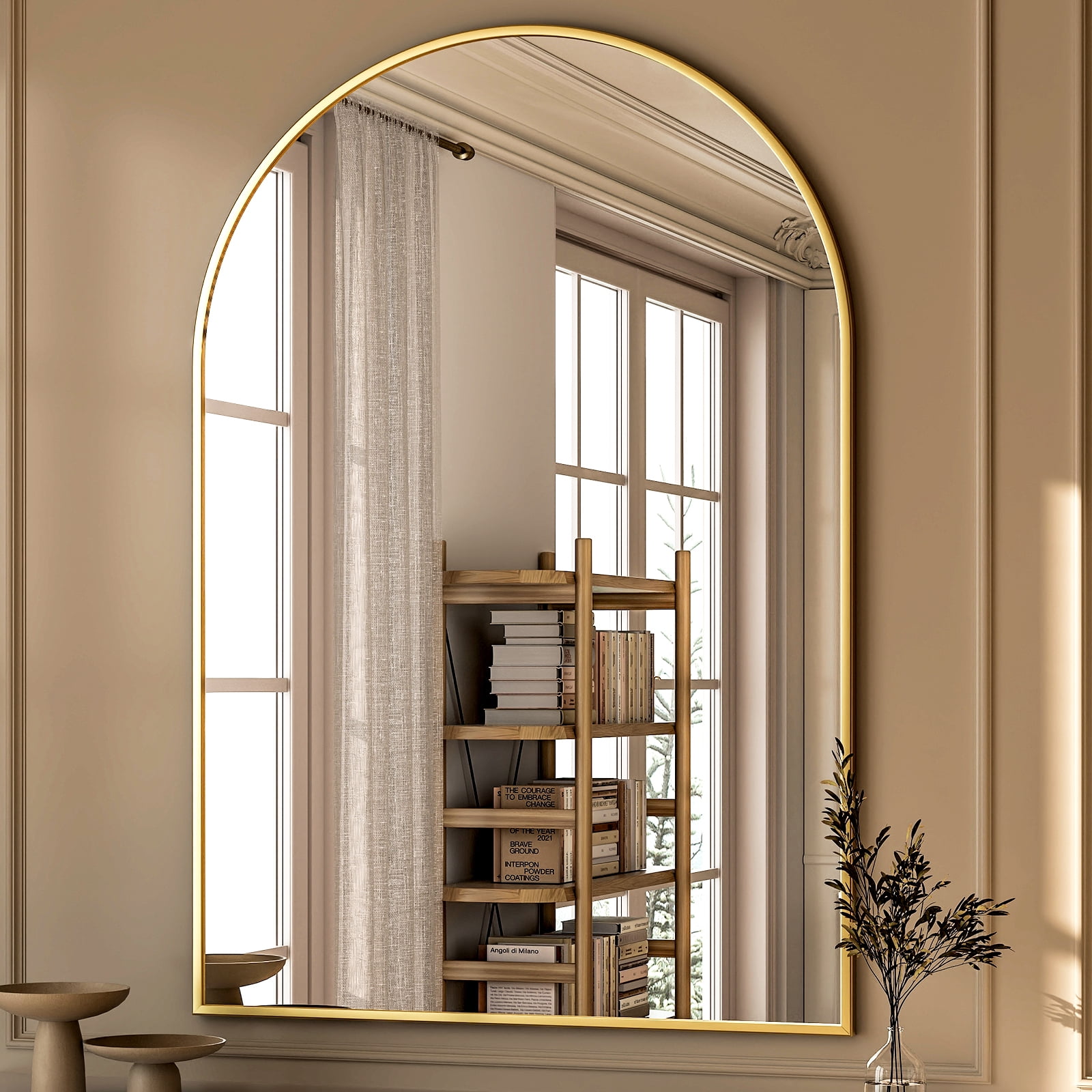 SHATTERVUE 36"x 24.1"Arched Bathroom Mirror Wall Mounted Mirror,Gold