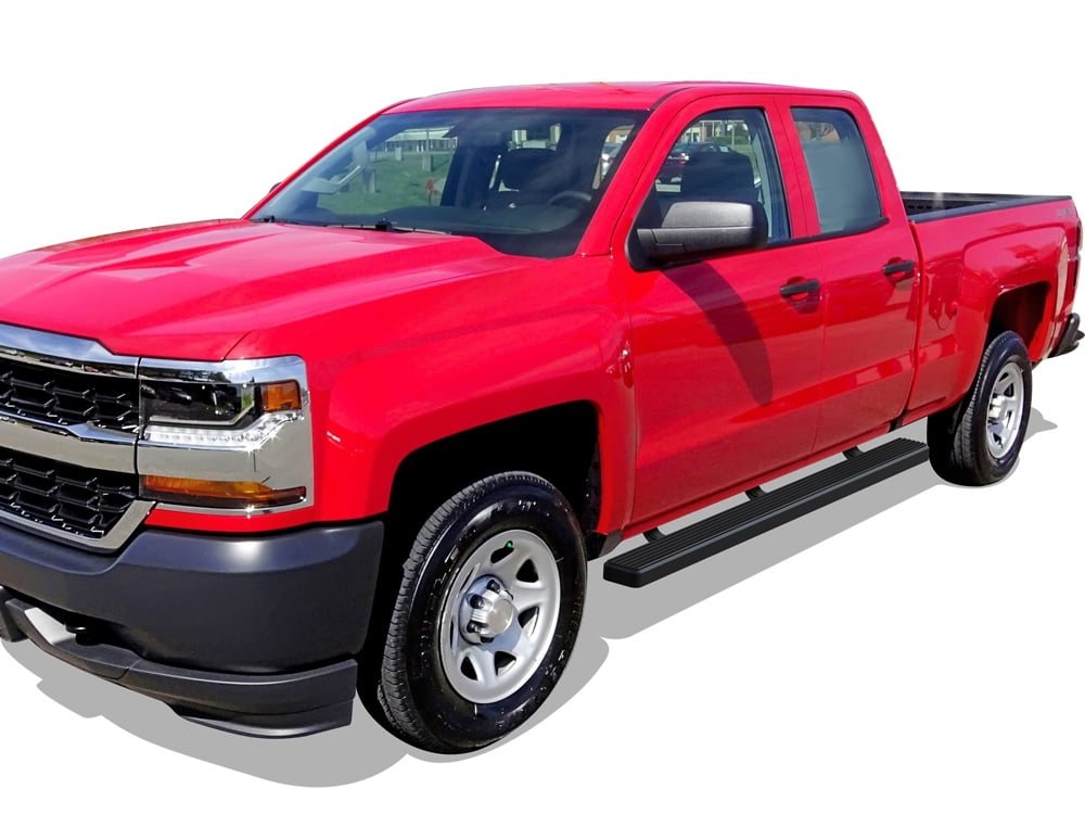 APS Running Boards 4 inches Matte Black Compatible with Chevy Silverado GMC Sierra 2007-2018 Double Extended Cab & 2500 3500 2019 (Exclude 07 Classic) (Nerf Bars Side Steps Side Bars)
