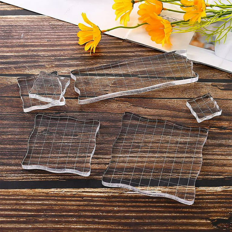 7 Pieces Stamp Blocks,Acrylic Clear Stamping Blocks Tools with Grid Lines  for Scrapbooking Crafts Making,A/B Type Optional,By BOOBEAUTY 