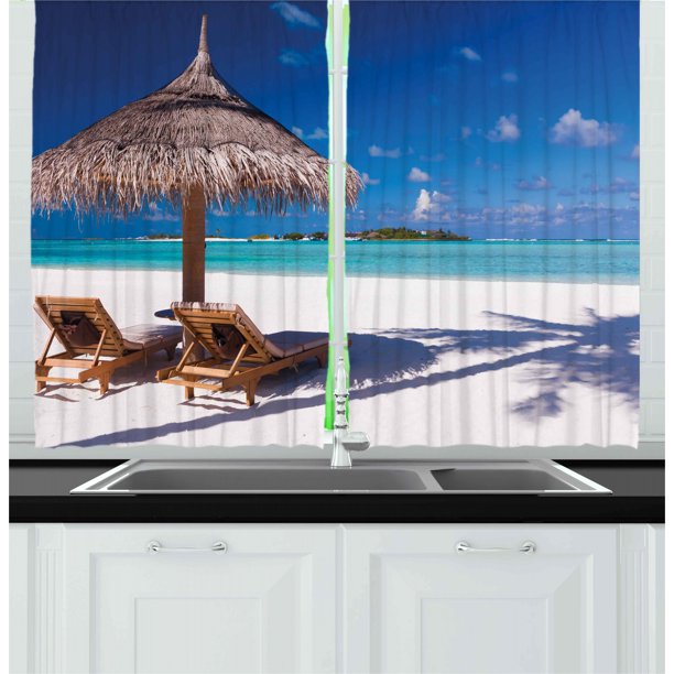 Landscape Curtains 2 Panels Set, Island Caribbean Honeymoon Themed