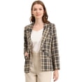thumbnail image 1 of Blazers para mujer Chaqueta tipo blazer a cuadros con solapa con muesca Boyfriend Marrón negro M, 1 of 6
