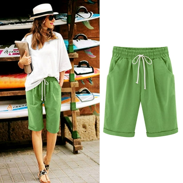 Gspmoly Shorts, Shorts pour Femmes de Couleur Unie à la Mode et au Tempérament, Pantalon et Shorts en Cinq Parties, Shorts de Randonnée pour Femmes, Cadeaux de Vacances Vert m