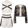 thumbnail image 6 of Guvpev Halloween Costume for Ki'ds, G'irl's Pop Idol Singer Stage Performance Outfit with Black Top T-Shirt Shorts Set, Popular Singer Group Fancy Dress for Halloween Cosplay & Dress Up Party, 6 of 11