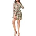 thumbnail image 6 of Allegra K Women's Floral Printed Smocked Waist V Neck Long Sleeve Chiffon Dresses, 6 of 7