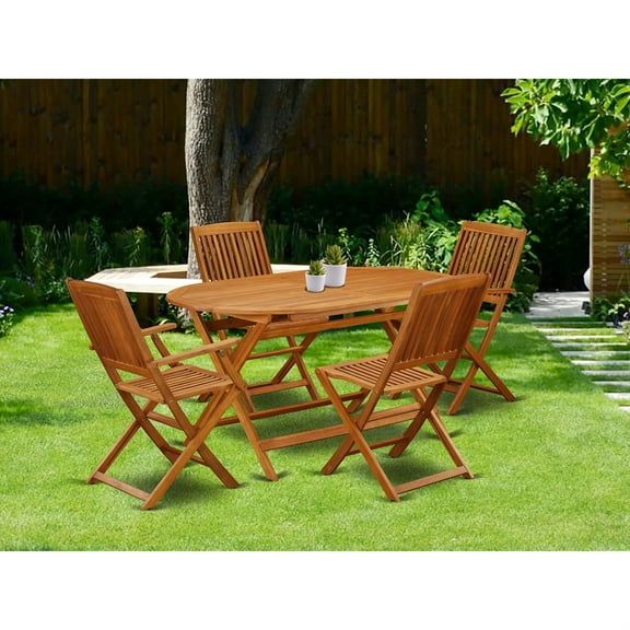 East West Furniture Diboll 5-piece Wood Patio Furniture Set in Natural Oil