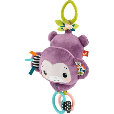 Fisher-Price Sing & Go Purple Monkey Plush Baby Stroller Sensory Toy for Newborns