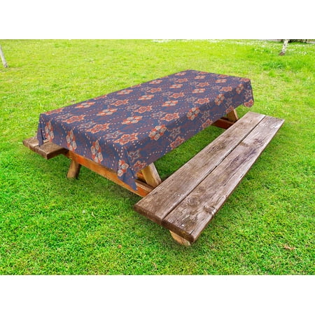 

Floral Outdoor Tablecloth Flower Scroll Pattern with Swirled Branches Leaves and Blossoms Persian Decorative Washable Fabric Picnic Table Cloth 58 X 84 Inches Cadet Blue Orange Cream by Ambesonne