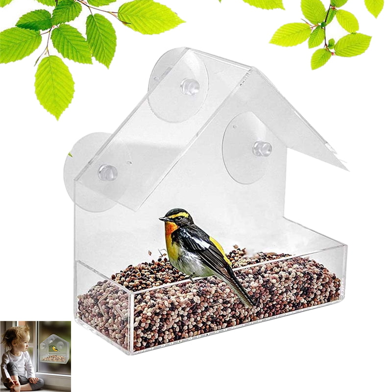 Perspex Bird Feeder Glass Window Clear Viewing Hanging Suction Feeding Station 