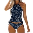 thumbnail image 1 of MKLEKYY Trajes De Baño Mujer 2 Piezas Women'S Fashionable Summer Maple Leaf Line Print Sexy Lace Up Split Swimsuit, 1 of 5
