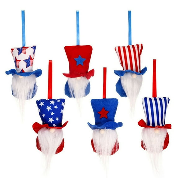 6 PCS Independence Day Hanging Ornaments-4th of July Hanging Tags Red Blue and White Patriotic Gnomes Stars Hearts Pendant for Veterans Day Crafts Home Decoration