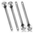 thumbnail image 1 of 4 Pieces Titanium Long Handle Spork And Spoon Ultralight Portable Flatware For Outdoor Camping Back, 1 of 5