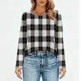 thumbnail image 4 of Nokdvo Women's Sweatshirt Fashion 2025 Plaid Crewneck Pullover Long Sleeve Casual Loose Fit Basic Tees,Gray 2XL, 4 of 5