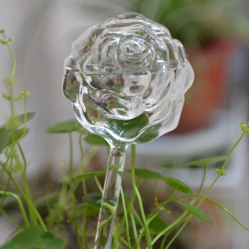 Plant Waterer Self Watering Bulbs,Hand Blown Glass Plant Watering Globes, Rose Shape Self