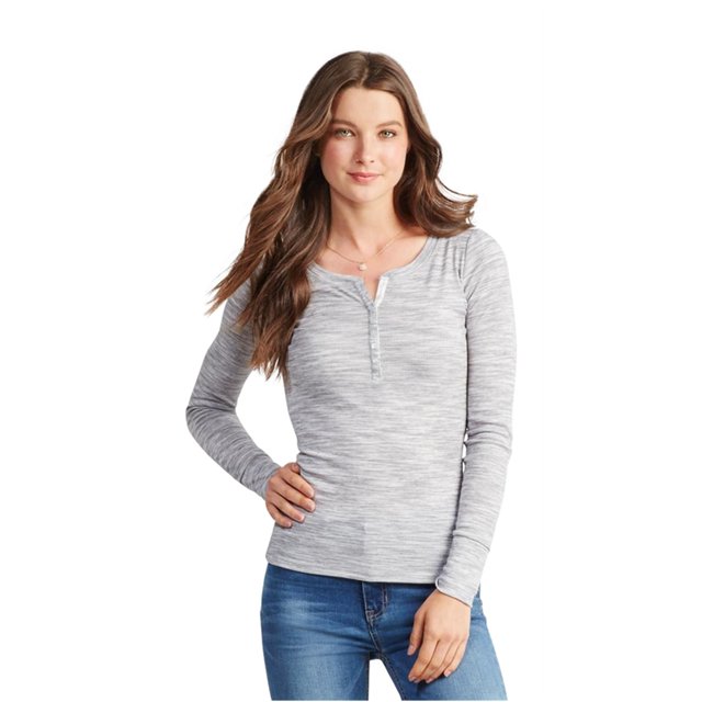 Aeropostale - Camiseta henley acanalada para mujer, gris, extragrande Aeropostale henley