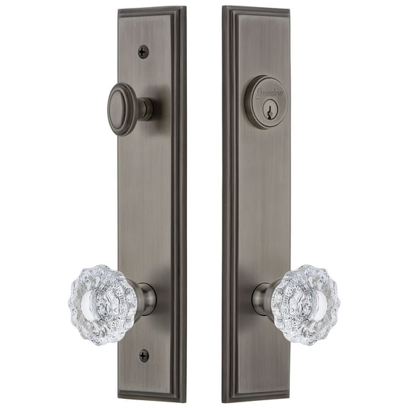Grandeur Carver_Tp_Eset_238 Carre Solid Brass Tall Plate Single Cylinder Keyed Entry Set -