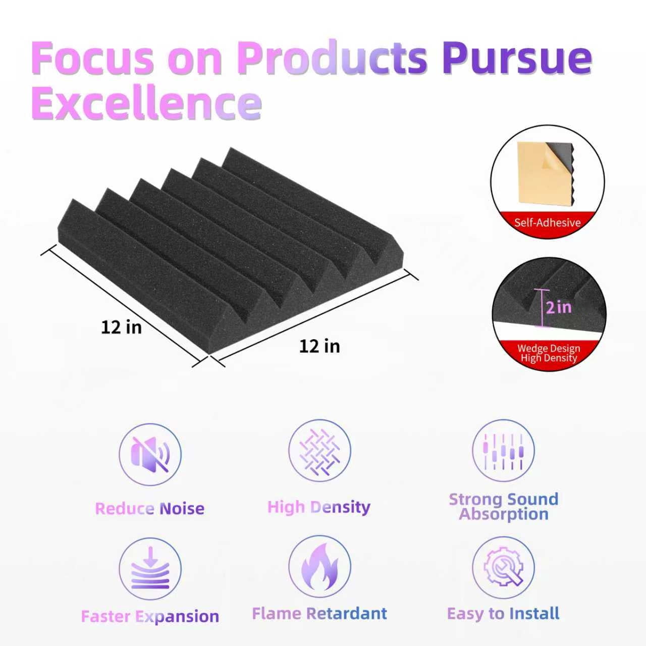 DQQKMM  24 Pack Sound Deadening Panels,12"X12"X2" Acoustic Sound Panels, Noise Canceling Foam Wedge Panels