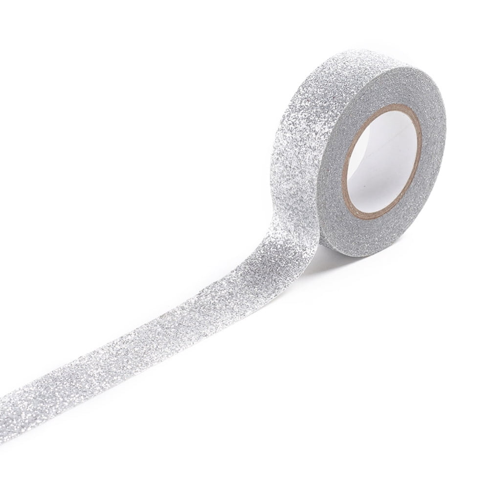 Glitter Foil Masking Tapes DIY Scrapbook Decorative Adhesive Tapes for Craft and Gifts Silver 15x47.5x15mm