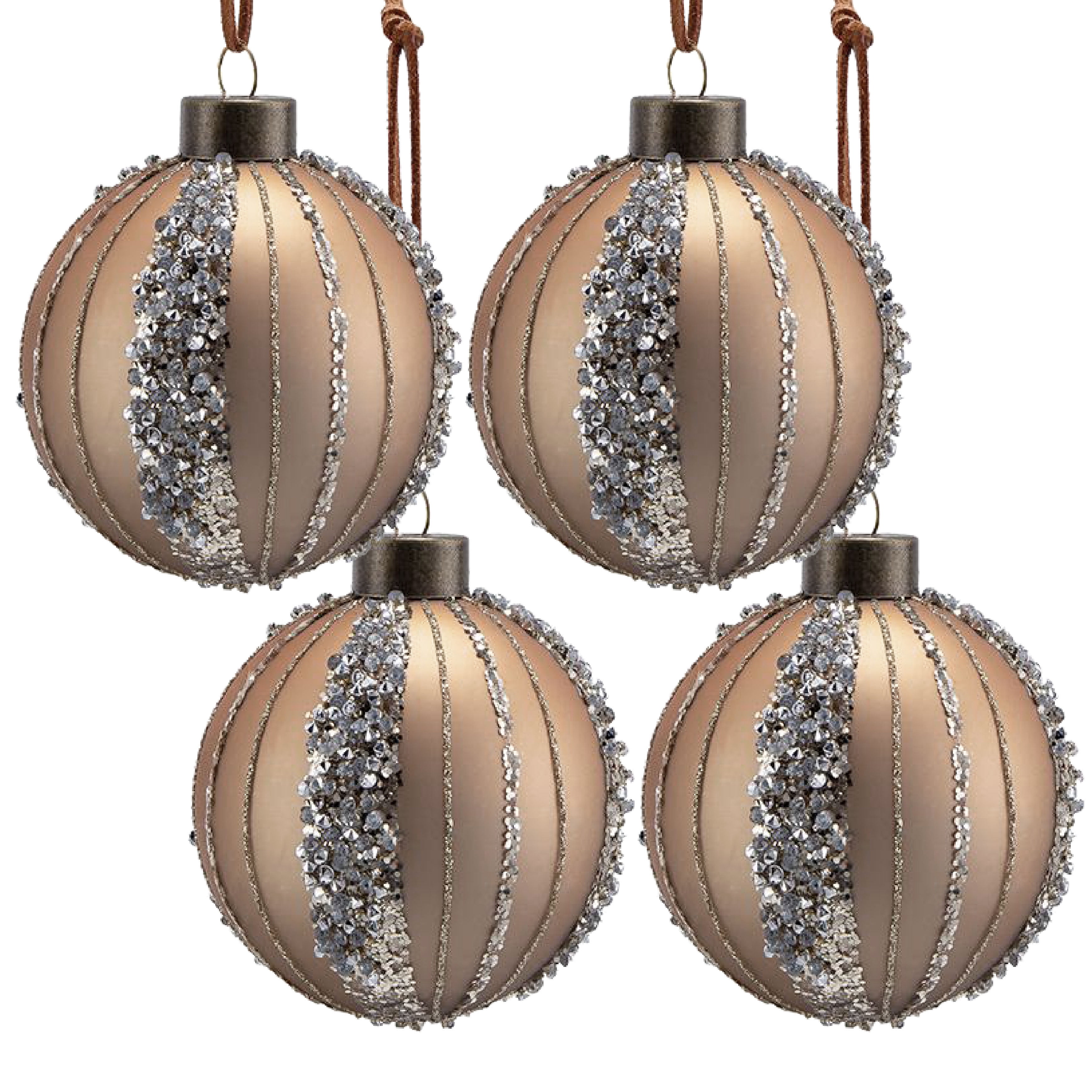 Set of 4 Glass Christmas Ball Ornaments with Glitter and Painting Design by Riccardo Tree Decor