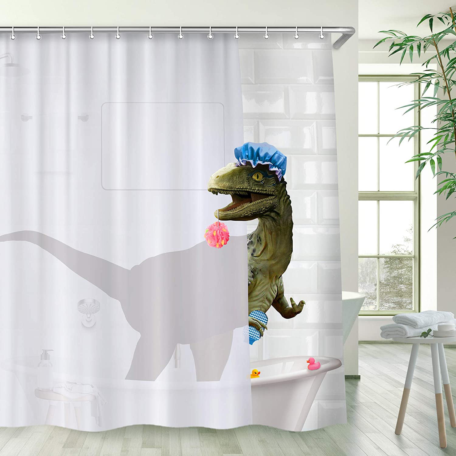 Waterproof Fabric Jurassic Earth Dinosaur Shower Curtain Set Bathroom 12 Hooks 