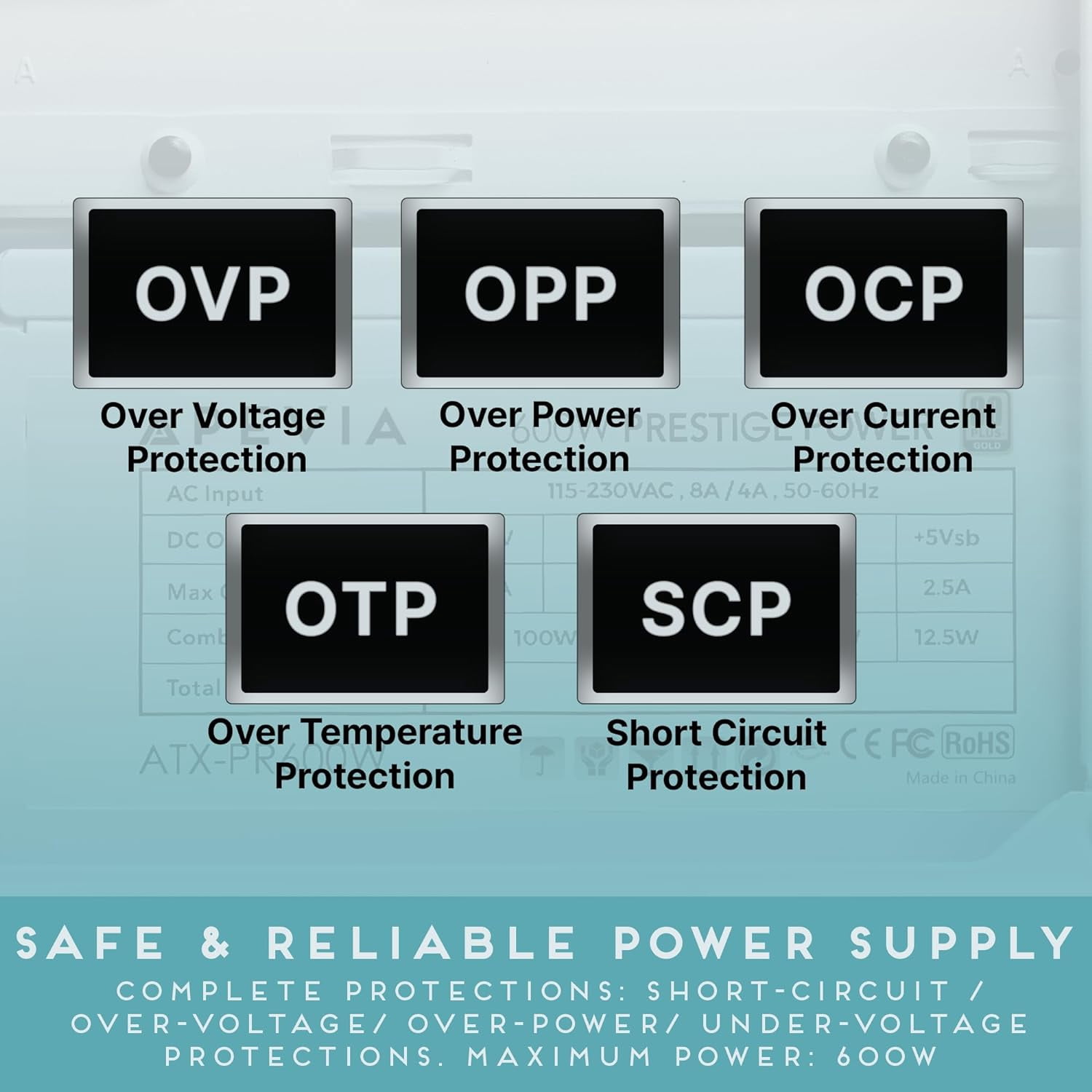 Apevia ATX-PR600W-WH Prestige 600W 80+ Gold Certified, RoHS Compliance, Active PFC ATX Gaming Power Supply White