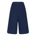 thumbnail image 4 of Htigea Womens Bermuda Shorts Linen Summer Elastic Waist Short Pants Casual Loose Fit Beach Pant with Pockets Solid Color Straight Leg Rolled Shorts Navy L, 4 of 8