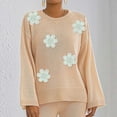 thumbnail image 4 of YueHuiYing Women's Casual Solid Color Flower Round Neck Fashion Long Sleeved Pullover Sweater Top, 4 of 7
