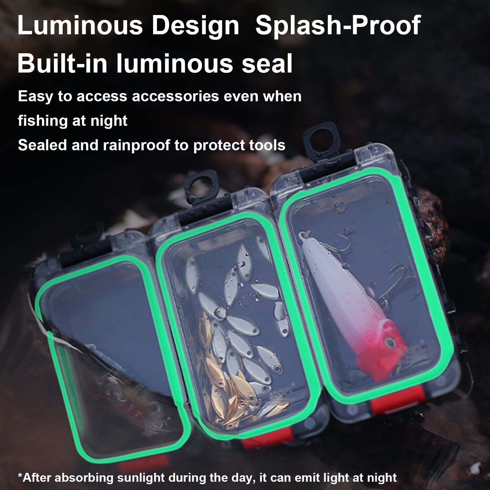 Rupoun Spliceable Night Glow Fishing Tackle Box, Magnetic Waterproof Lure Bait Organizer Tool Container for Outdoors (Black Red, 3 Pieces, 5.12x3.15x1.18 inches / 13x8x3 cm)
