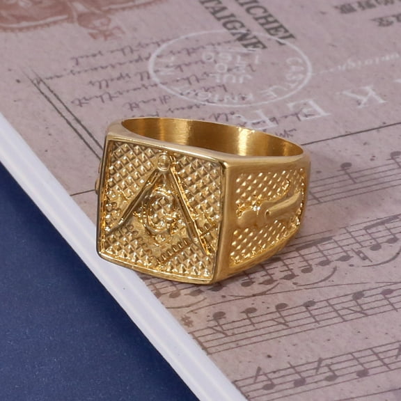 Popular Freemasonry Ring G 14K Yellow Gold Men's Rings European And American Trendy Cultural Accessories