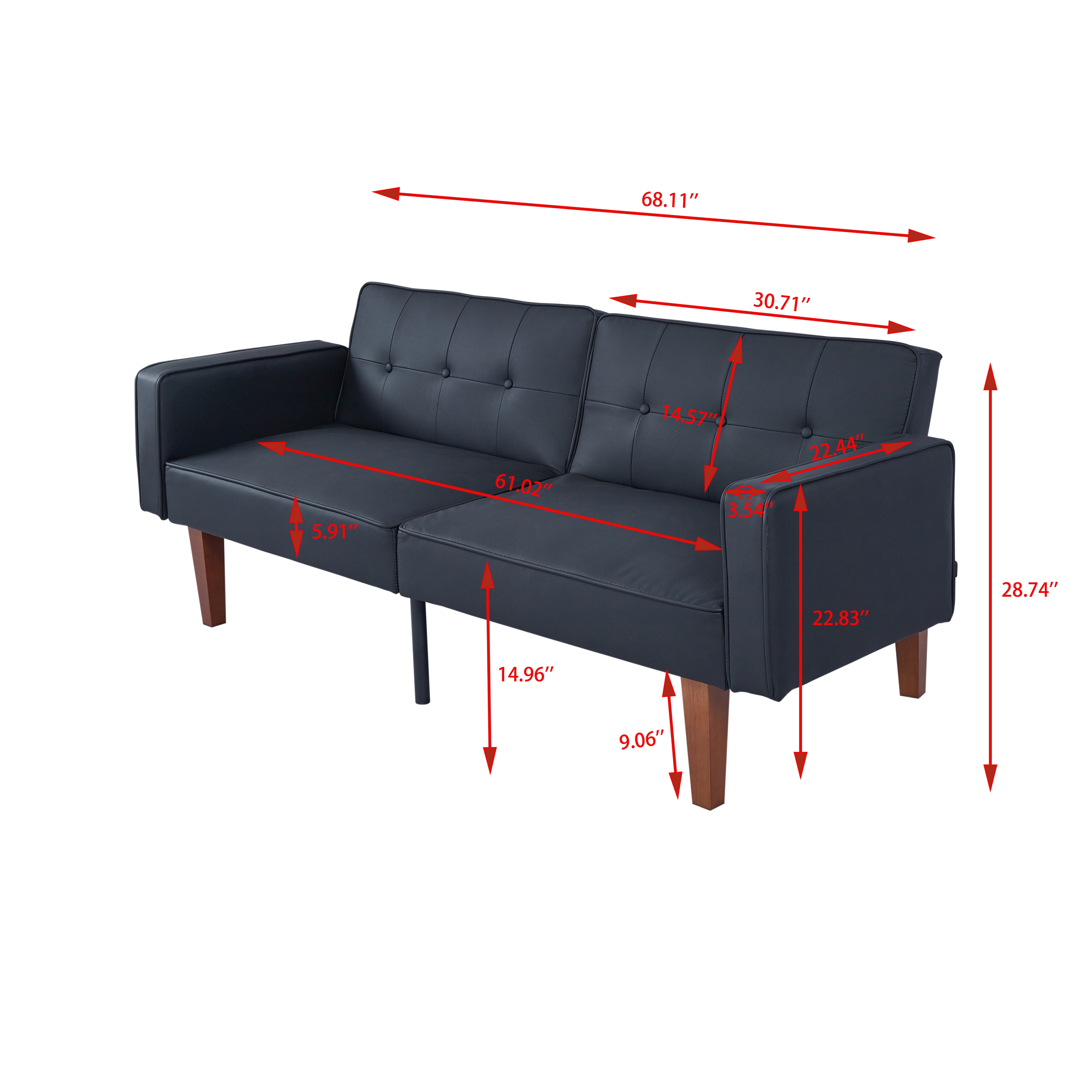 Gewnee 68.11"Convertible Futon Sofa Bed,Multifunctional Folding Futon Couch with 3 Adjustable Positions,Split-Back Design for Home,Office,Guest Room.