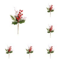 6pcs Artificial Christmas Picks with Berries,Holiday Greenery Stems for Floral Arrangements,DIY Crafts,Christmas Tree Decorations,Winter Centerpieces and Home Holiday Decor, Pine Branches