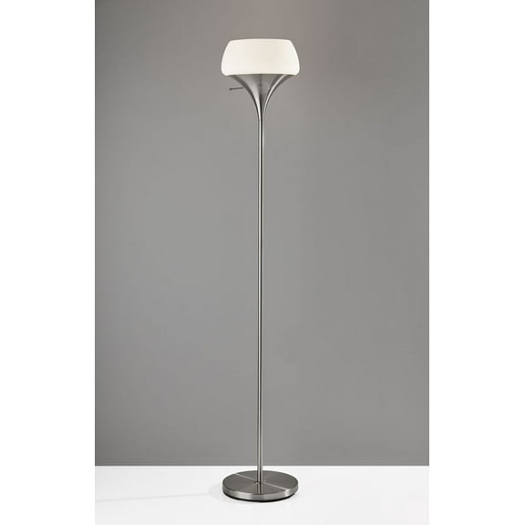 Chalice Mixed Material Torchiere With Steel Metal White Milky Glass