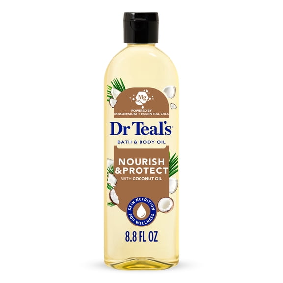 Dr Teal's Moisturizing Bath & Body Oil, Nourish & Protect with Coconut Oil, 8.8 fl oz