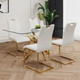 thumbnail image 4 of Modern Glass Dining Table Set (5pc) - Round White Table &amp; 4 Gold Chairs, Kitchen/Restaurant. Tempered Glass Top, Metal Frame, Seats 4, Easy Assembly., 4 of 27