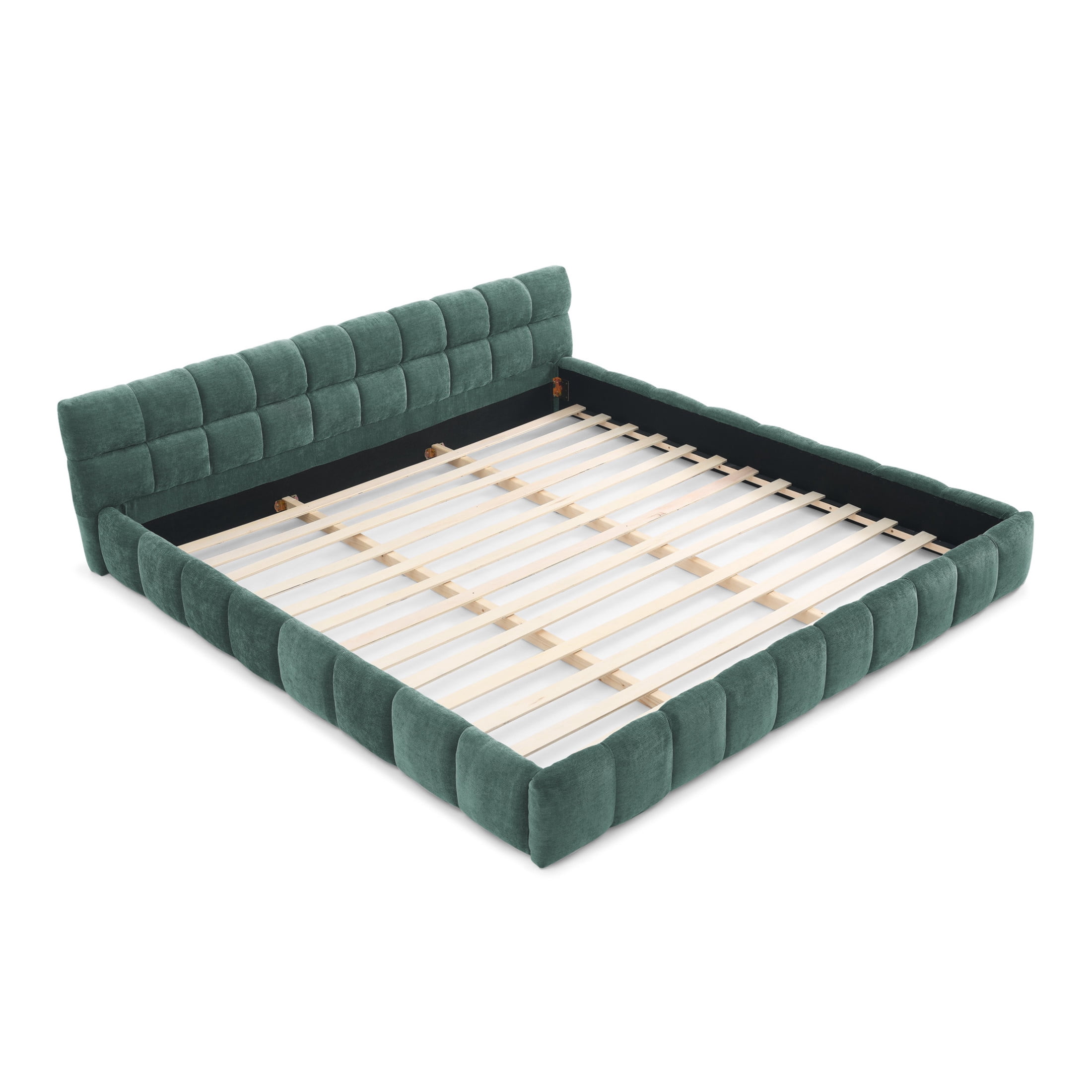 Noble House Oprah King Size Chenille Upholstered Bed Frame, Modern Solid Frame Grounded Platform Bed, Green