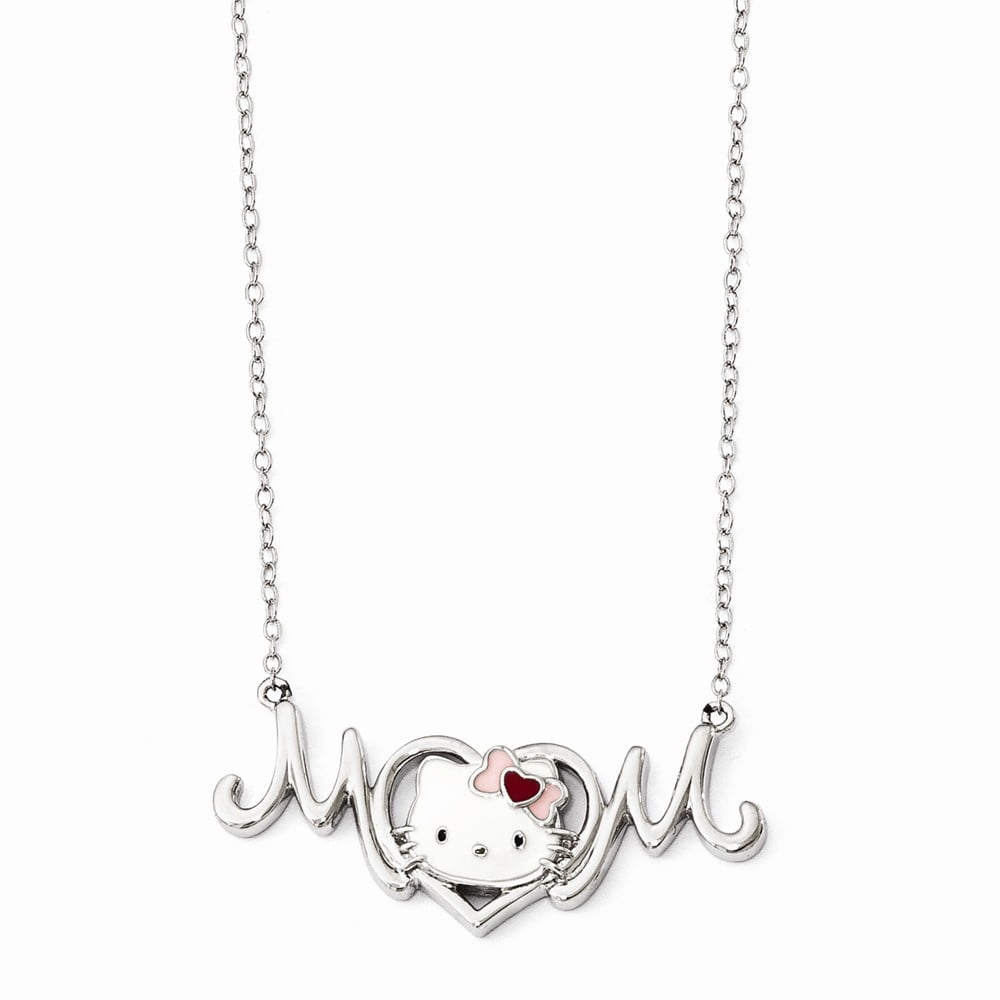 925 Sterling Silver C Z & Enamel Hello Kitty Pendant Chain Necklace 17"
