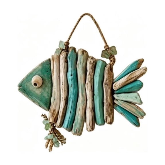 Voglyf Lighted Coastal Fish Wall Decor, LED Wooden Driftwood Fish Wall Hanging Decor with Remote Control, Rustic Hanging Fish Decoration for Bathroom Living Room Home Wall Decor