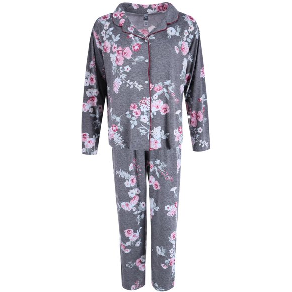 PJ Couture Ensemble de Pyjama à Imprimé Floral avec Encoche (Grande Taille pour Femmes)