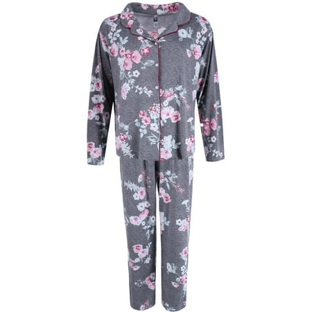 

PJ Couture Floral Print Notch Pajama Set (Women s Plus)