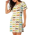 thumbnail image 2 of Wukai Colorful Mustache Print Women's Loose Short Sleeve Nightgown, Soft Sleep Dress for Comfortable Relaxation, Casual Lounge Wear, 2 of 6