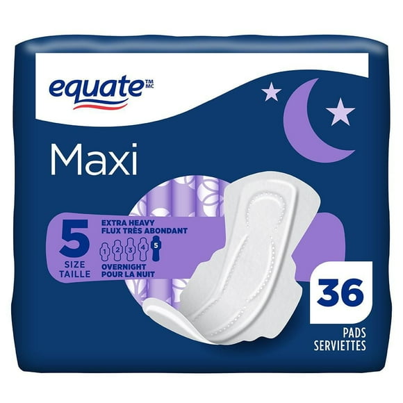 Equate Overnight Extra Heavy Flow Maxi Pads with Flexi-Wings®, 36 count pack